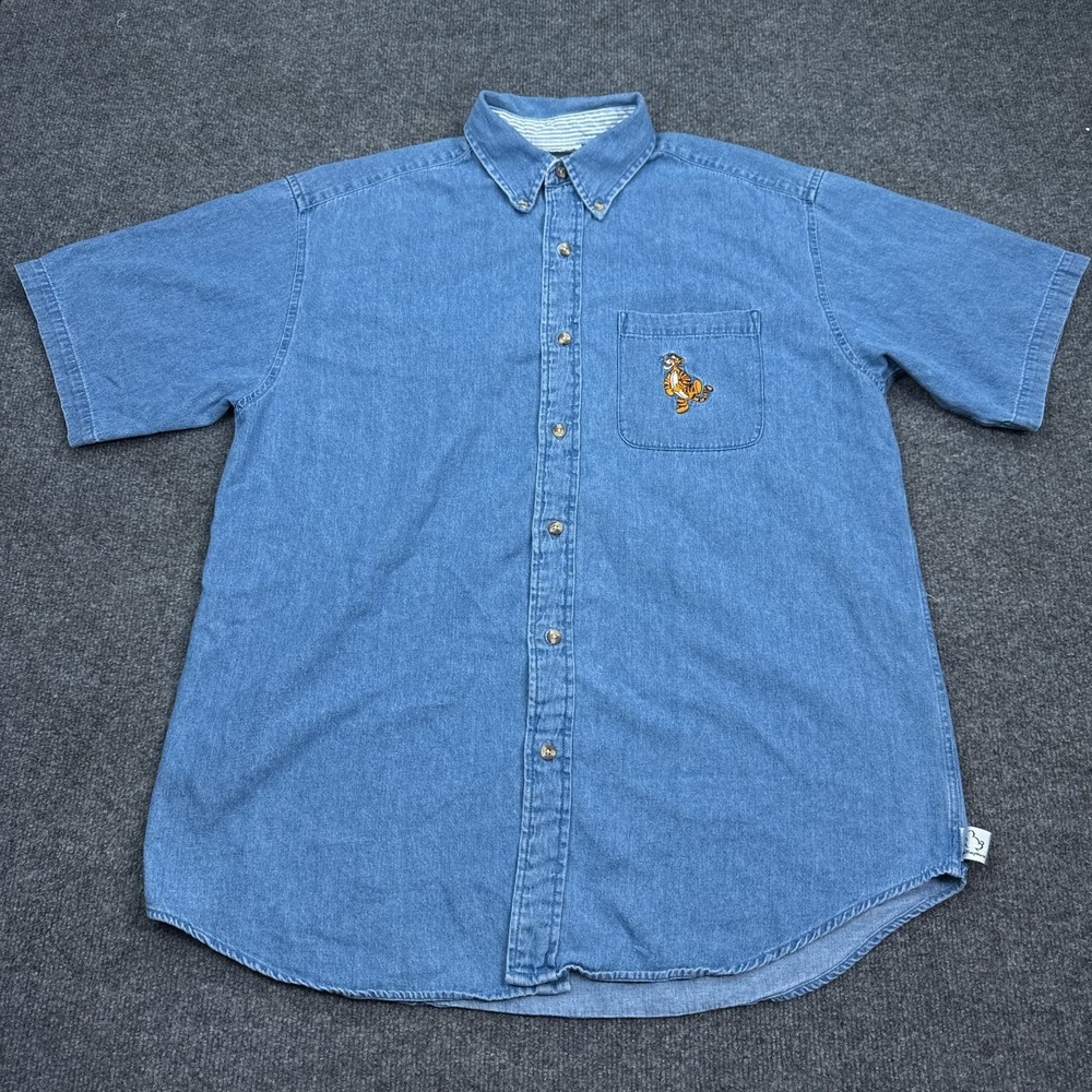 Vintage 90s Disney Tigger Button Down Denim Shirt Adult Size Medium Embroidered - Picture 5 of 12